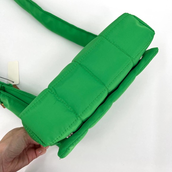 Handbag Womens Small Green Nylon Quilted Crossbody Bag Bright Kelly Adjustable - Picture 7 of 14